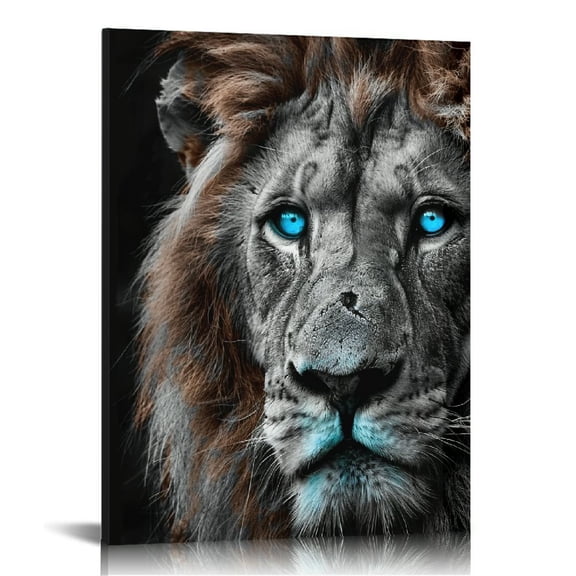 COMIO Black and White Animals Pictures Wall Art Decor for Bathroom Leopard Lion Wolf Head with Blue Eyes Paintings Canvas Prints Wildlife Artwork Framed Modern Home Office Decor