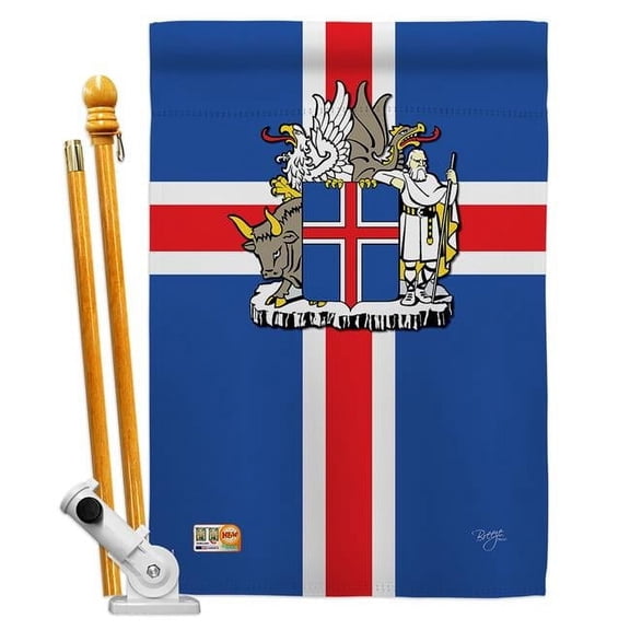 Breeze Decor BD-CY-HS-108170-IP-BO-D-US13-BD 28 x 40 in. Iceland Flags of the World Nationality Impressions Decorative Vertical Double Sided House Flag Set with Pole Bracket & Hardware