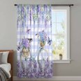 thumbnail image 3 of Purple Flowers Sheer Curtains 108" Extra Long, Weeping Spring Floral Bicycle Checkered Light Filering Curtains, Privacy Drapes Simi Floor to Veiling Curtain for Living Room Large Window Treatment, 3 of 9