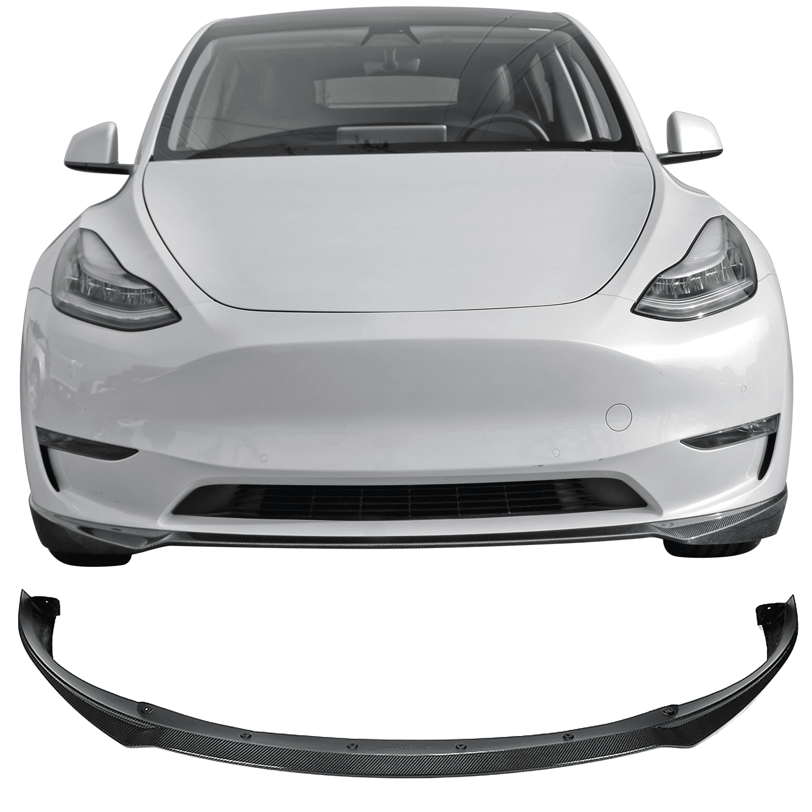 Ikon Motorsports Front Bumper Lip Spoiler for 2020-2025 Tesla Model Y IKON Style Carbon Fiber
