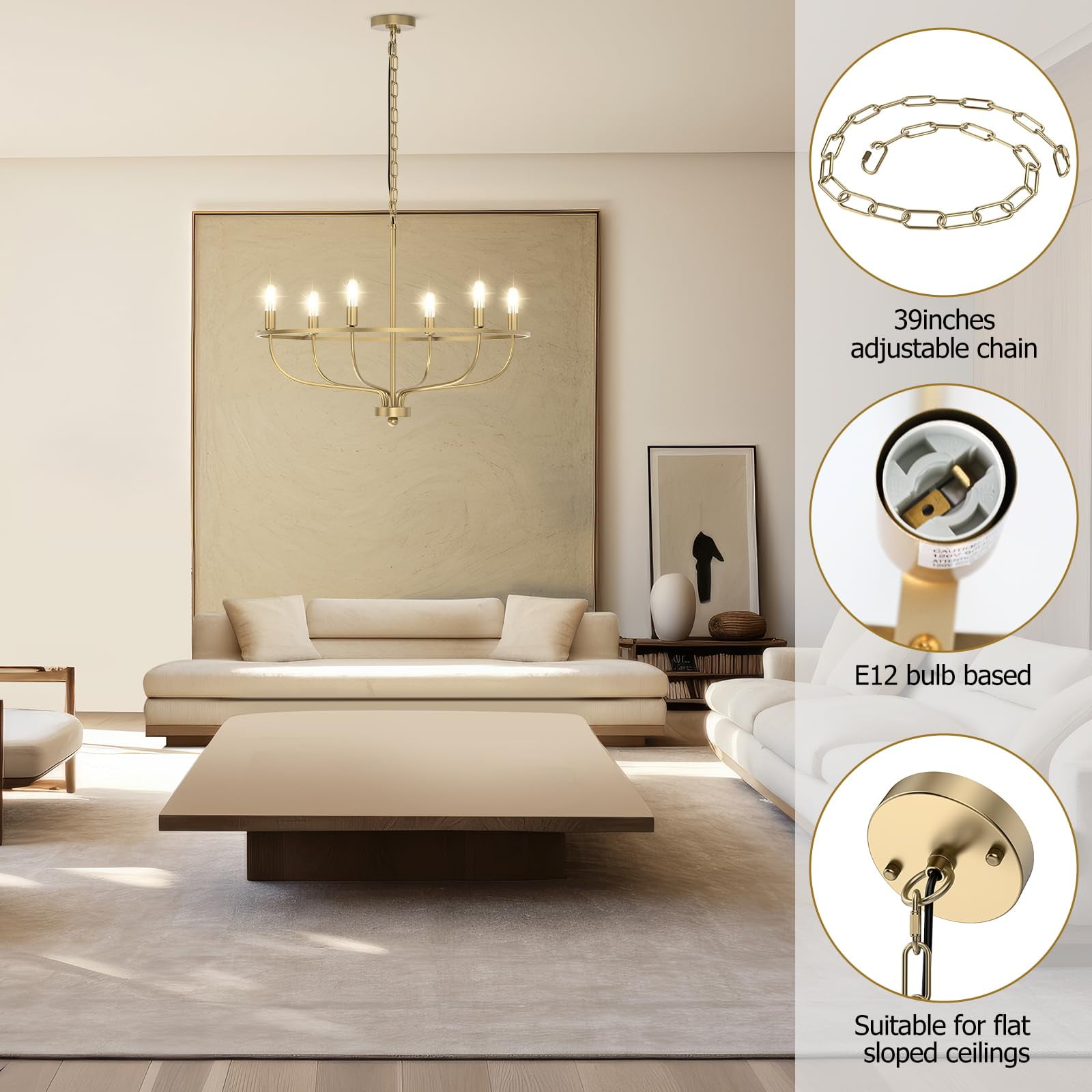 Laboreducer Chandeliers for Dining Room 6 Lights Height Adjustable Ceiling Light Fixture Mid-Century Chandelier