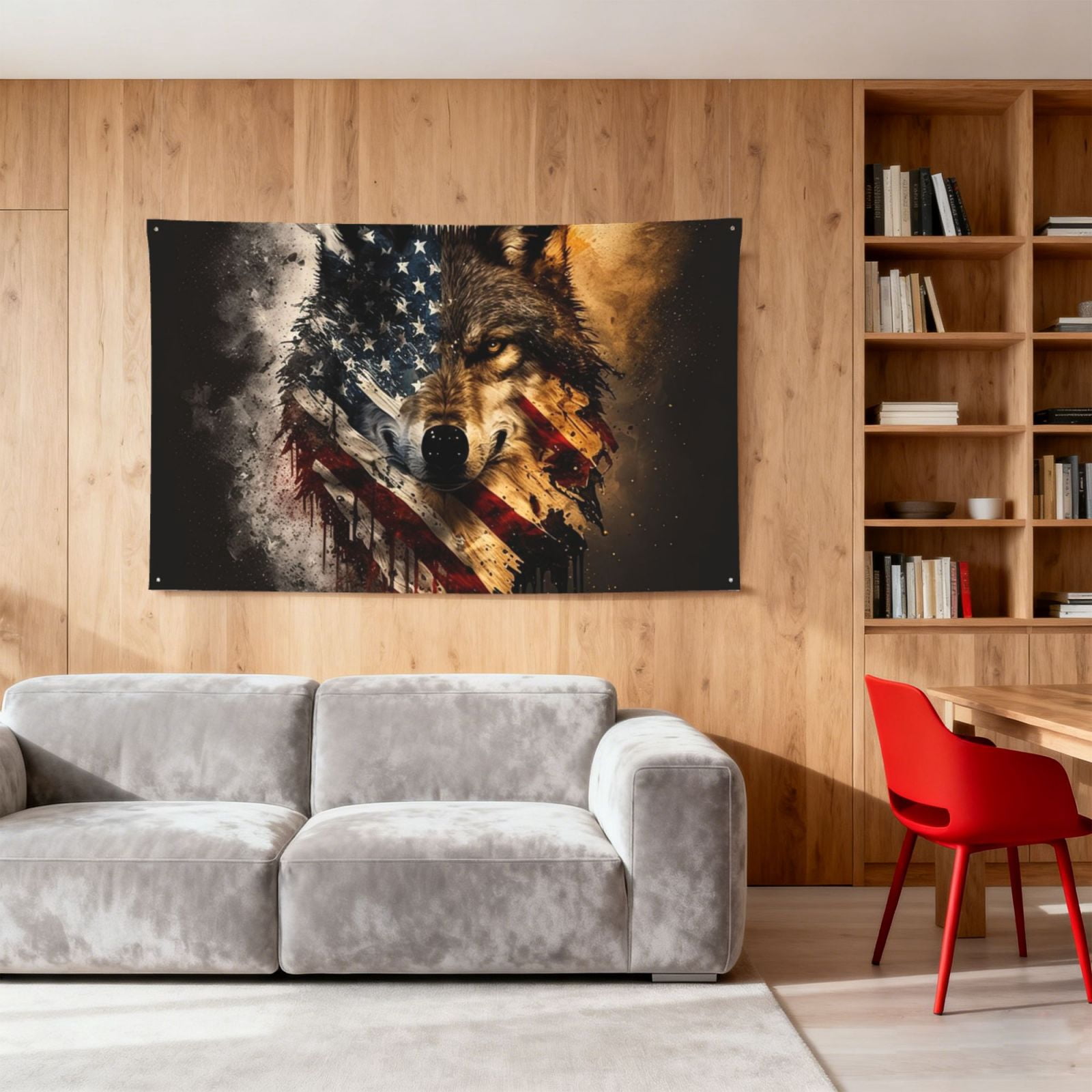 Wolf American USA Flag Four Hole Decorated Banner Flag for Garden Yard Home Decoration Indoor Outdoor 4x6 Ft
