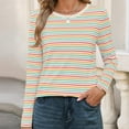 thumbnail image 3 of Women's Striped Long Sleeve Shirts 2025 New Color Block Pullover Top Loose Crewneck Basic Tees Shirts Casual Fashion Fall Outfits Tunics Tops, 3 of 7