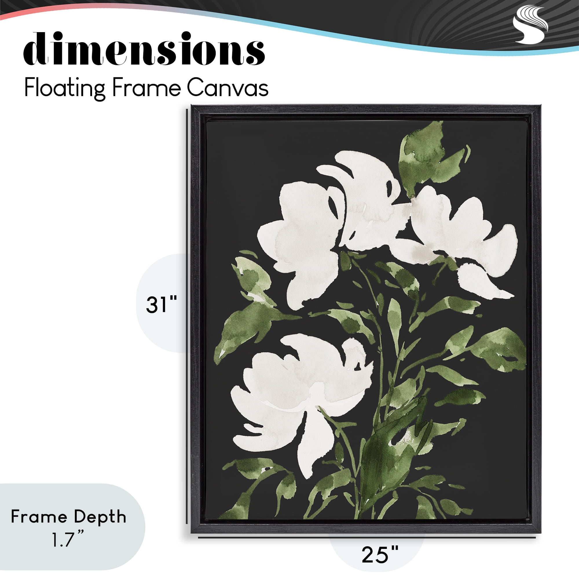 Stupell Industries White Over Black Floral Black Framed Floater Canvas Wall Art, design by Lucille Price