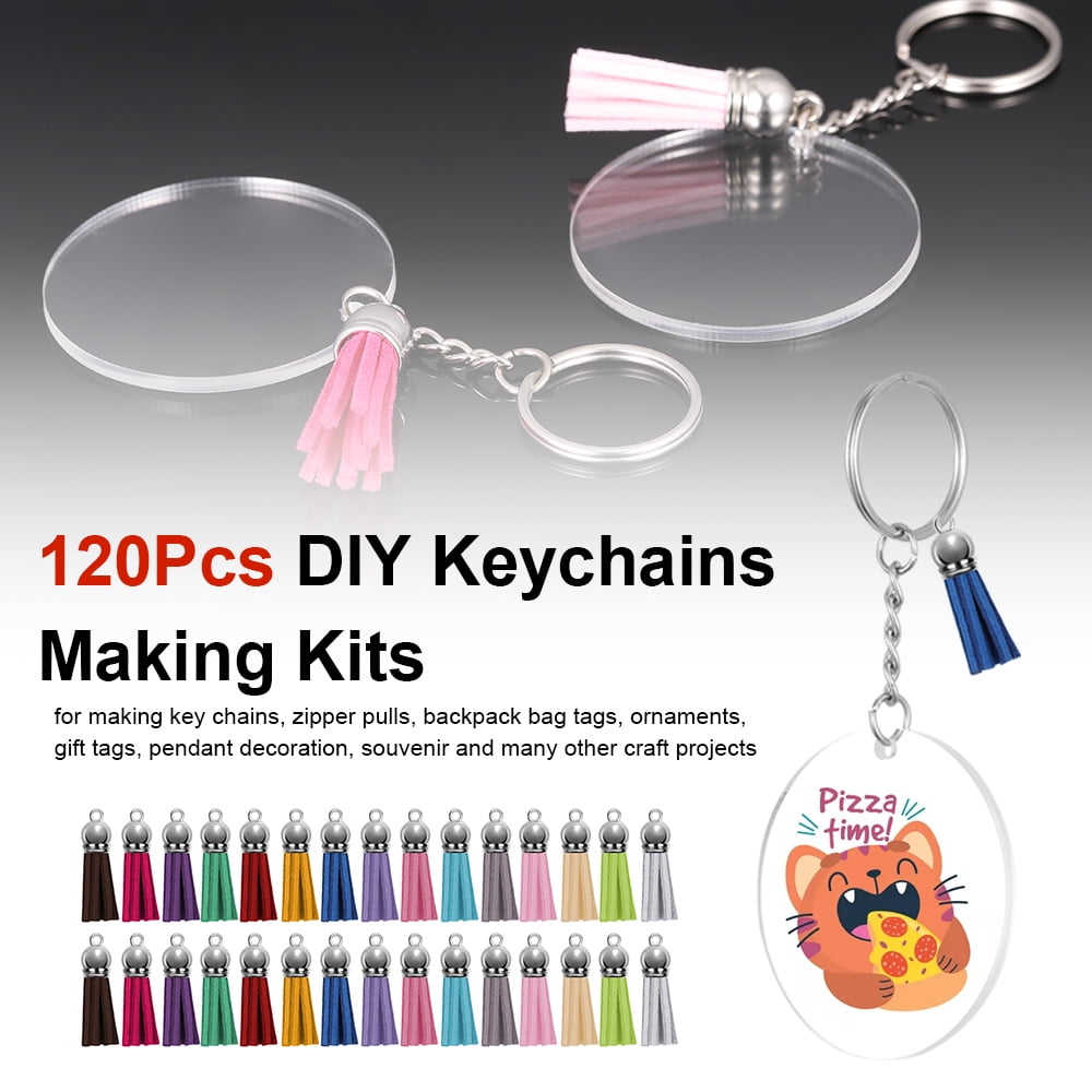 120pcs Acrylic Keychain Blanks with Tassels Key Rings Kit for DIY Keychain Craft