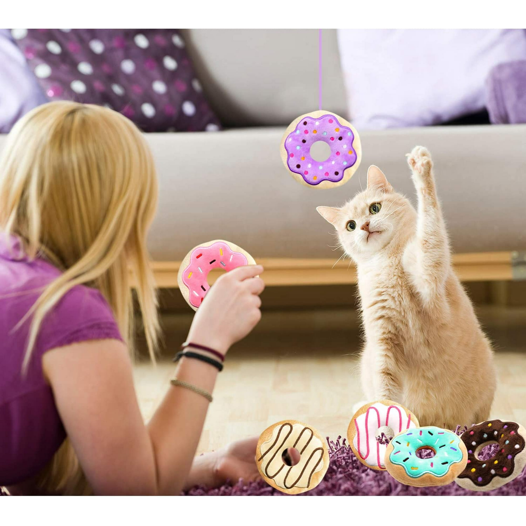 6 Pack Donut Cat Catnip IGUOHAO Kitten Chew Knickknack Sprinkles Interactive Pillows Teeth Grinding Catmint Plush Plaything Kitty Gift Ideas Supplies 4 Inches Walmart