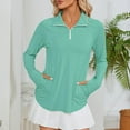 thumbnail image 3 of Long Sleeve Workout Tops for Women, Comdrip Womens Long Sleeve Shirts 50+ Sun 1/4 Zip Summer Hiking Shirt Quarter Zip Pullover Athletic Tops for Women Light Green S, 3 of 9