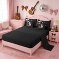 thumbnail image 4 of Erosebridal Black Pink Letter A Floral Bow Print Twin Bedding Sets, Monogram Style Bedding Comforter Set for Girls, Black Reversible 7pcs, 4 of 6