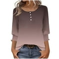 thumbnail image 2 of Womens Tops 3/4 Length Gradient Print Button-down T-shirt Three-quarter Sleeve Round Neck Top Rose Gold M,Tops for Women, 2 of 6