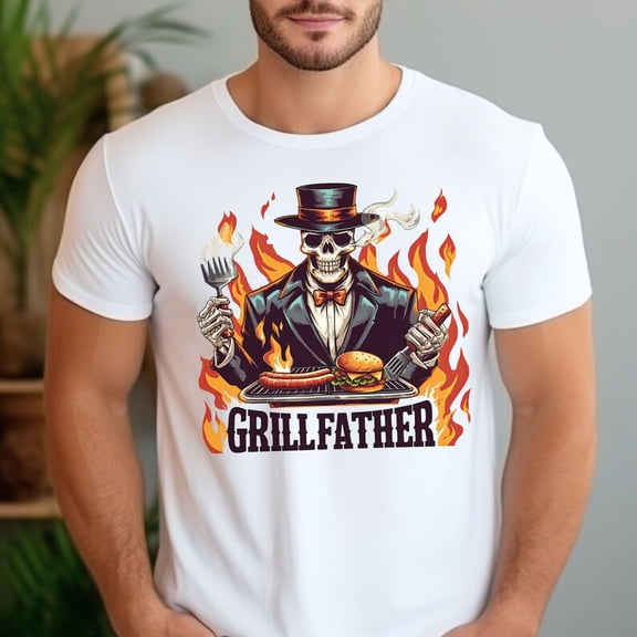 Funny Skull BBQ Dad T-Shirt for Men, Grill King Barbecue Lover Tee, Backyard BBQ Cookout Shirt, Fathers Day Grilling Gift