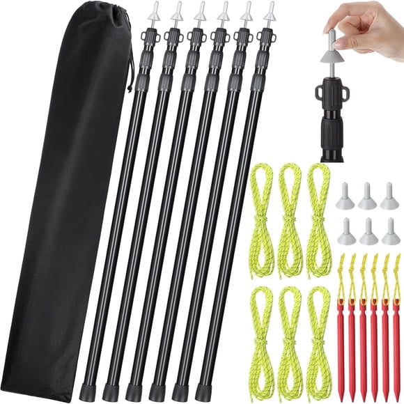 6 Pcs Adjustable Tarp Poles Telescoping Tarp Poles Heavy Duty 7.5ft Aluminum Tent Poles Replacement Lightweight Portable Canopy Tent Poles for Tarp Outdoor Camping Hiking Backpacking Awning