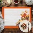 thumbnail image 4 of Fall Harvest Placemats Set of 2 Pumpkins Grape Maple Leaves Orange Border Heat Insulated Linen Place Mats, Washable Stain-Proof Table Mats for Dining Tables Holiday Decor 13x19inch, 4 of 9