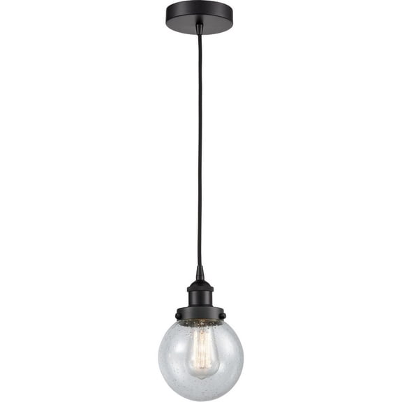 616-1PH-BK-G204-6 Innovations Lighting Beacon - 1 Light Mini Pendant In Industrial Style-9.5 Inches Tall and 6 Inches Wide-Matte Black Finish-Seedy