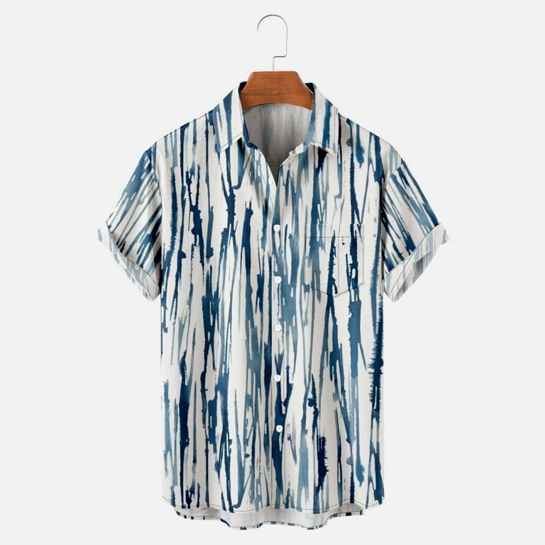 VSSSJ Striped Printed Hawaiian Shirt for Men Relaxed Fit Camp