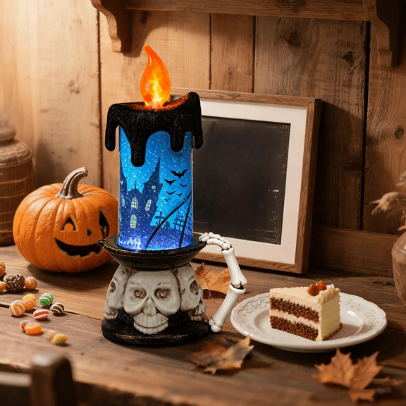 Halloween LED Candles Pumpkin Lights Battery Operated, Material, Decor for Home, Halloween Party, Desktop, Shelves, Mantels, Create a Uncanny & Eerie Atmosphere, 1PC