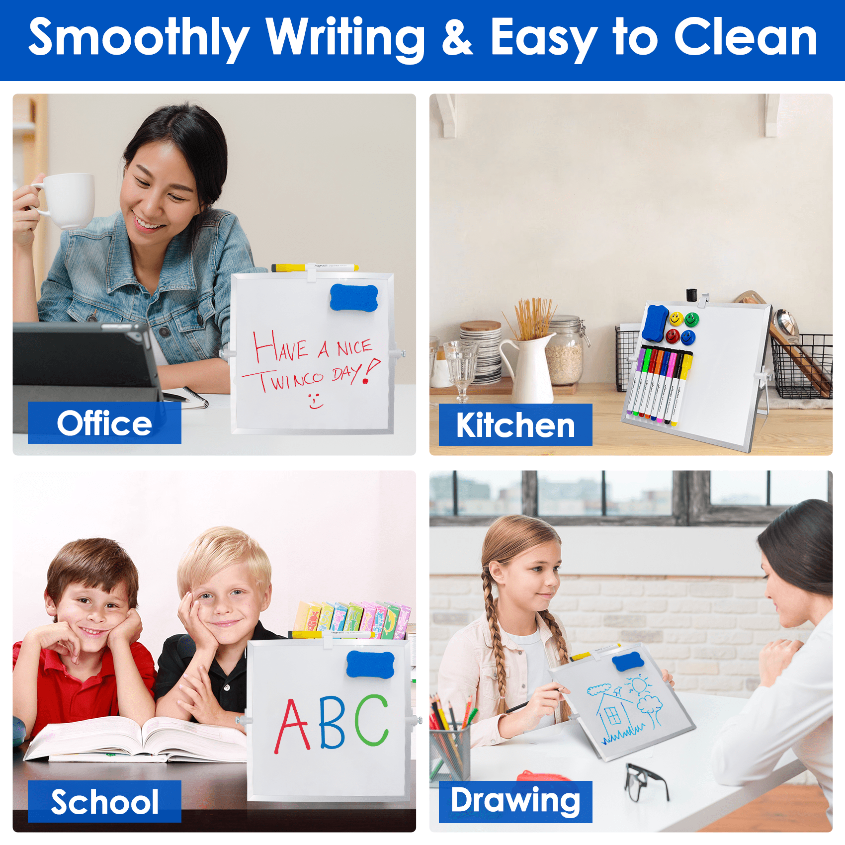YOLETO Magnetic Desktop Whiteboard with Stand - 16" X 12" Dry Erase Board Double Sided White Board Easel Kit with 8 Markers, 4 Magnets, 1 Eraser - School Supplies, To Do List Memo
