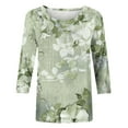 thumbnail image 4 of Amidoa Floral Women Tops Green Plus Size 3/4 Sleeve Crewneck Graphic Tees Womens Shirts XL, 4 of 5