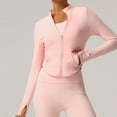 thumbnail image 2 of Women's Zip Up Athletic Jackets Cropped Long Sleeve Workout Tops 2025 Fall Slim Fitted Yoga Gym Shirts Pink XL, 2 of 7