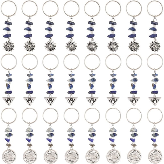 1 Box 30Pcs 3 Styles Keychains Lucky Key Chains Protection Natural Lazuli Stone Tibetan Style Alloy Charm Keychain Keyring for Bag Keychain Party Inspirational Gift DIY Making diy