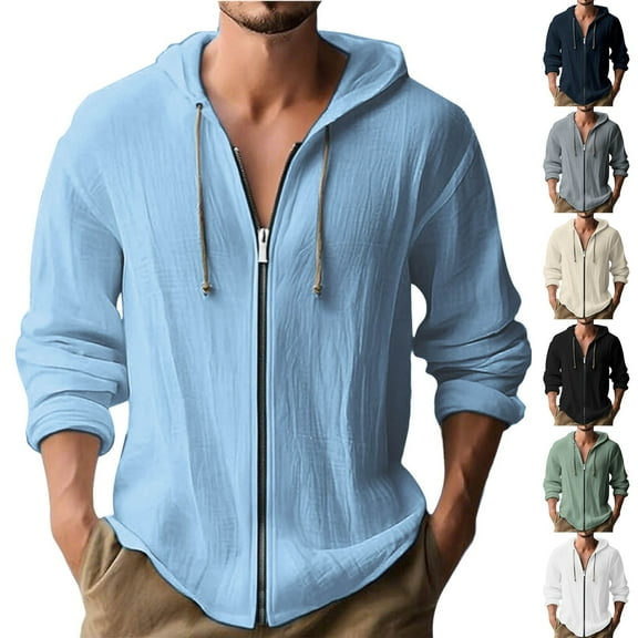 YOIAVAIOY Mens Zip Up Hoodie Shirts Lightweight Drawstring Athletic Jacket Big and Tall Long Sleeve Hooded T-shirt Army Green M