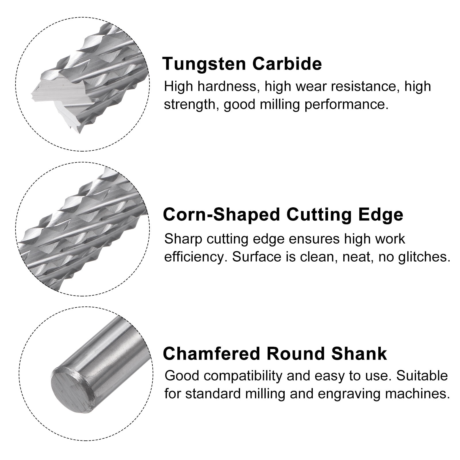 Uxcell 5mm End Mill Bits 1/5"(5mm) Straight Shank Solid Carbide CNC Router Bit Engraving Cutter Tools with Corn Blade