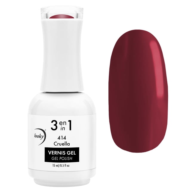 Looky Vernis à Ongles Gel 3-en-1, Couleur de Base, Qualité Salon UV LED Cure, Longue Durée, 15ml - 414 Cruella (Rouges)