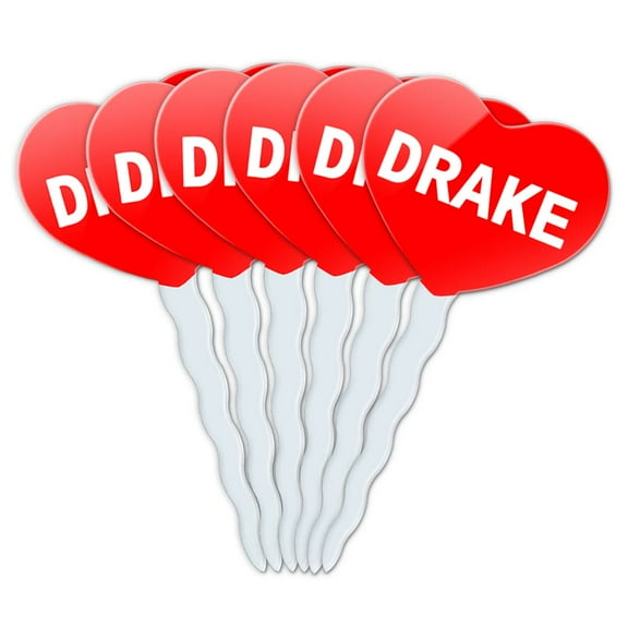 Drake Heart Love Cupcake Picks Toppers - Set of 6
