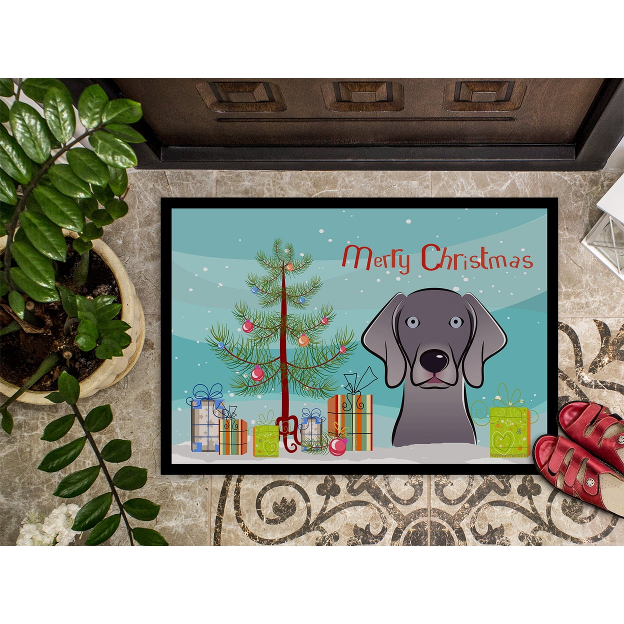 Christmas Tree and Weimaraner Door Mat