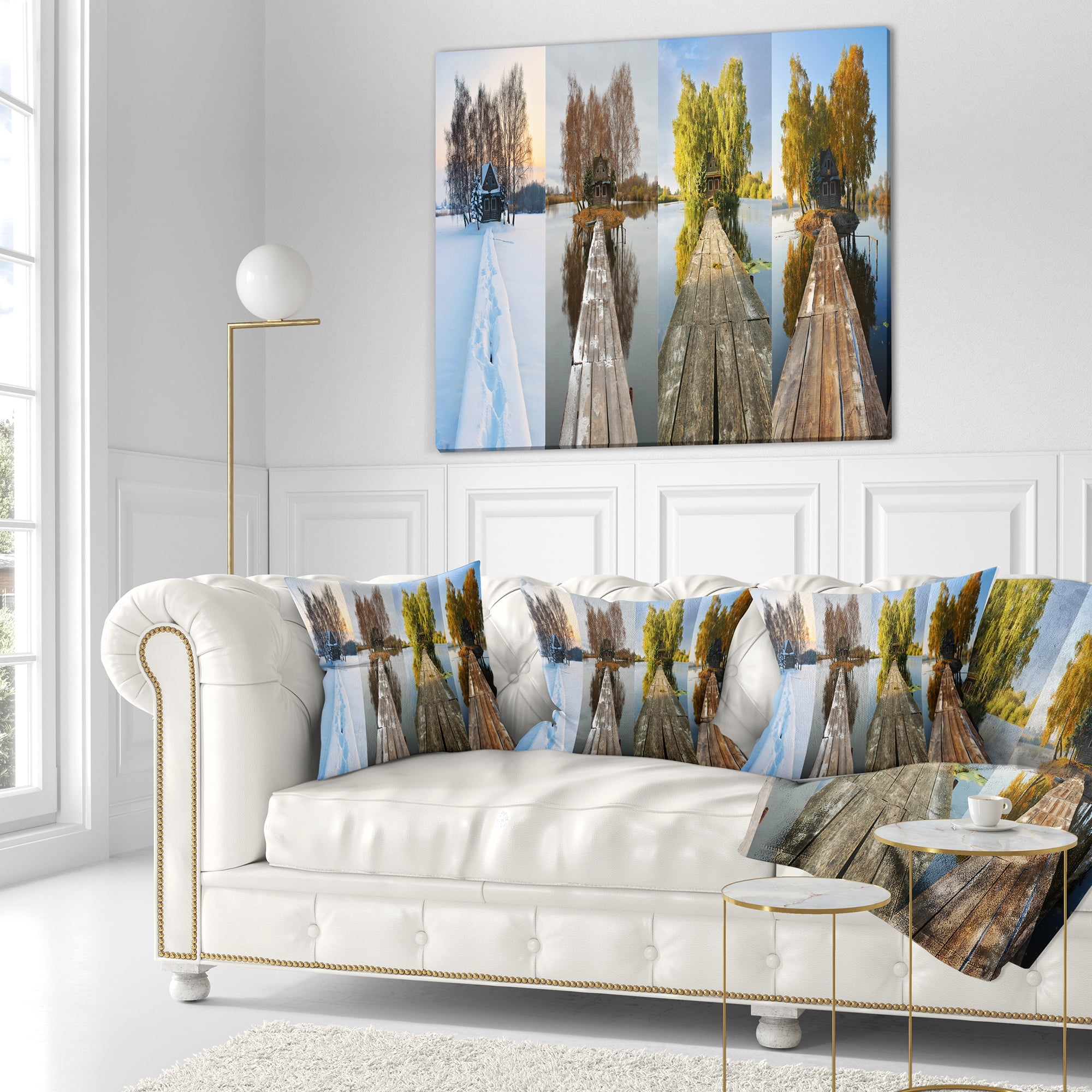 Designart Houses on Small Island Panorama - Modern Seascape Throw Pillow - 18x18