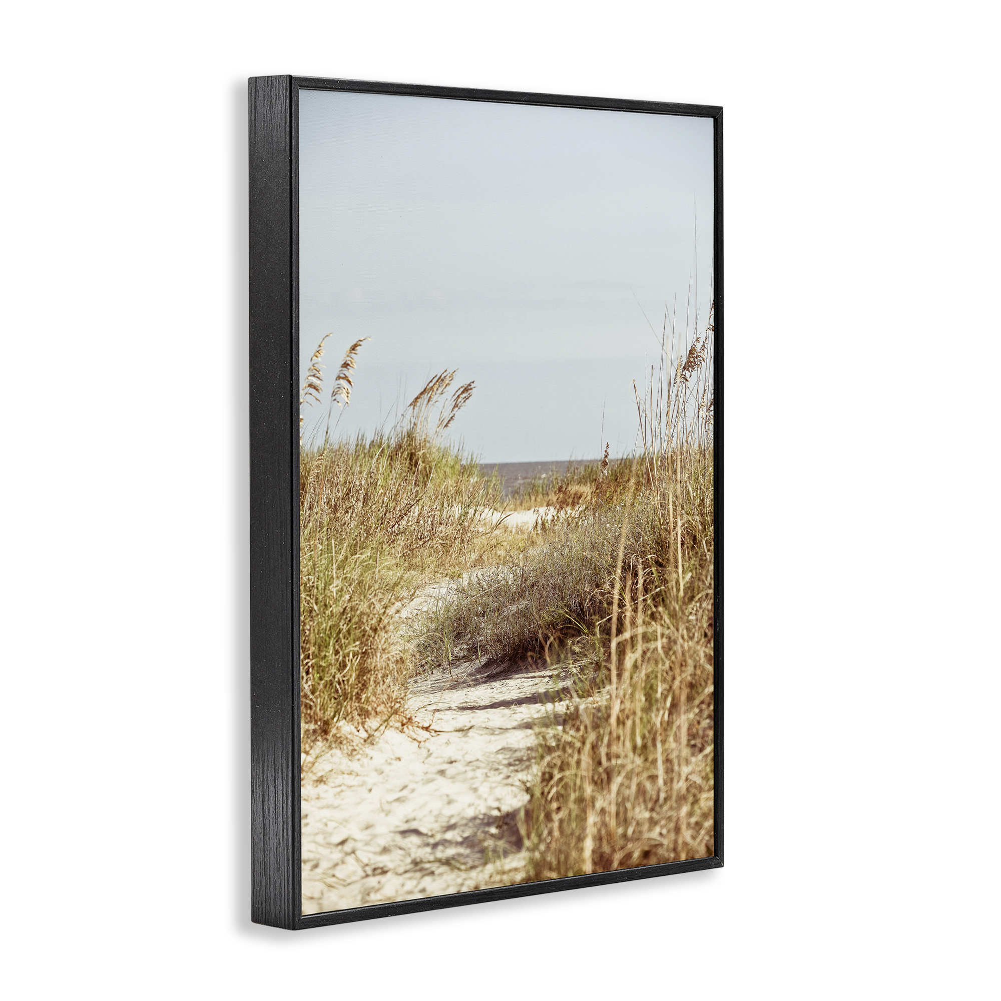 Stupell Industries Sandy Path with Reeds Landscape Photography Black Framed Art Print Wall Art, 12 x 18