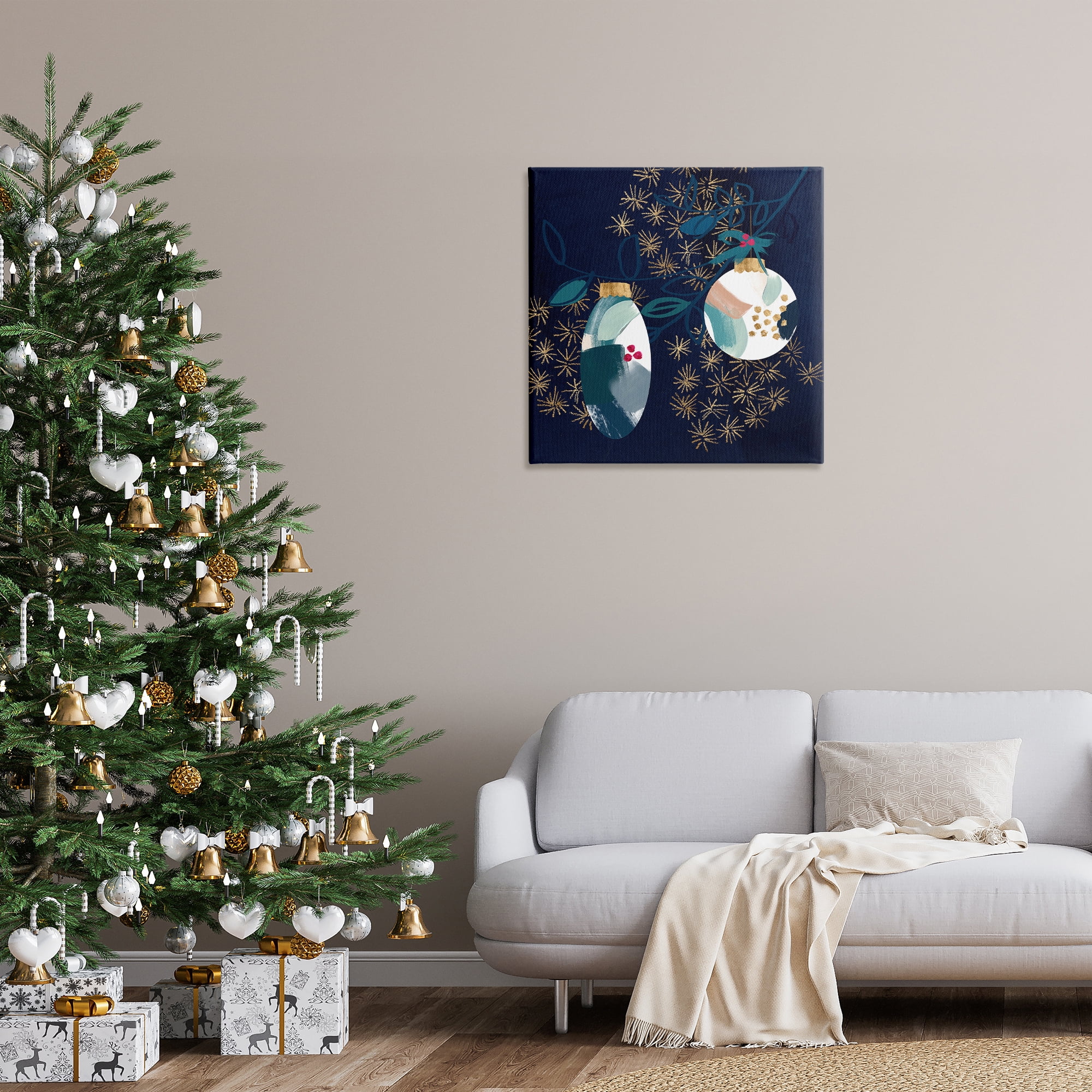 Stupell Industries Blue Patterned Ornaments Holiday Painting Gallery Wrapped Canvas Art Print Wall Art, 30 x 30