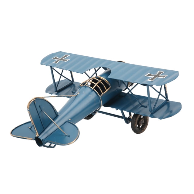 Vintage Metal Airplane Model Retro Biplane Handicraft with 3 Color Options for Home Cafe Office Decoration