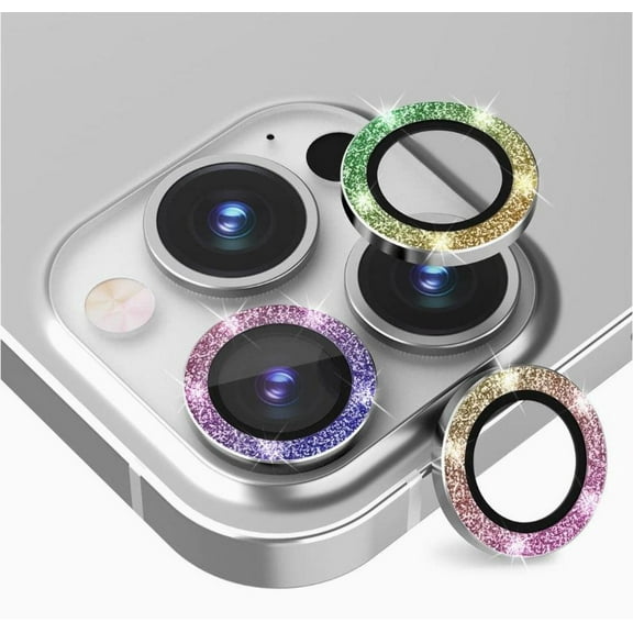 CASELIX iPhone 13 Pro Camera Lens Protector, 9H Tempered Glass Camera Cover Screen Protector Colorful Glitter Individual Ring for iPhone 13 Pro 2021