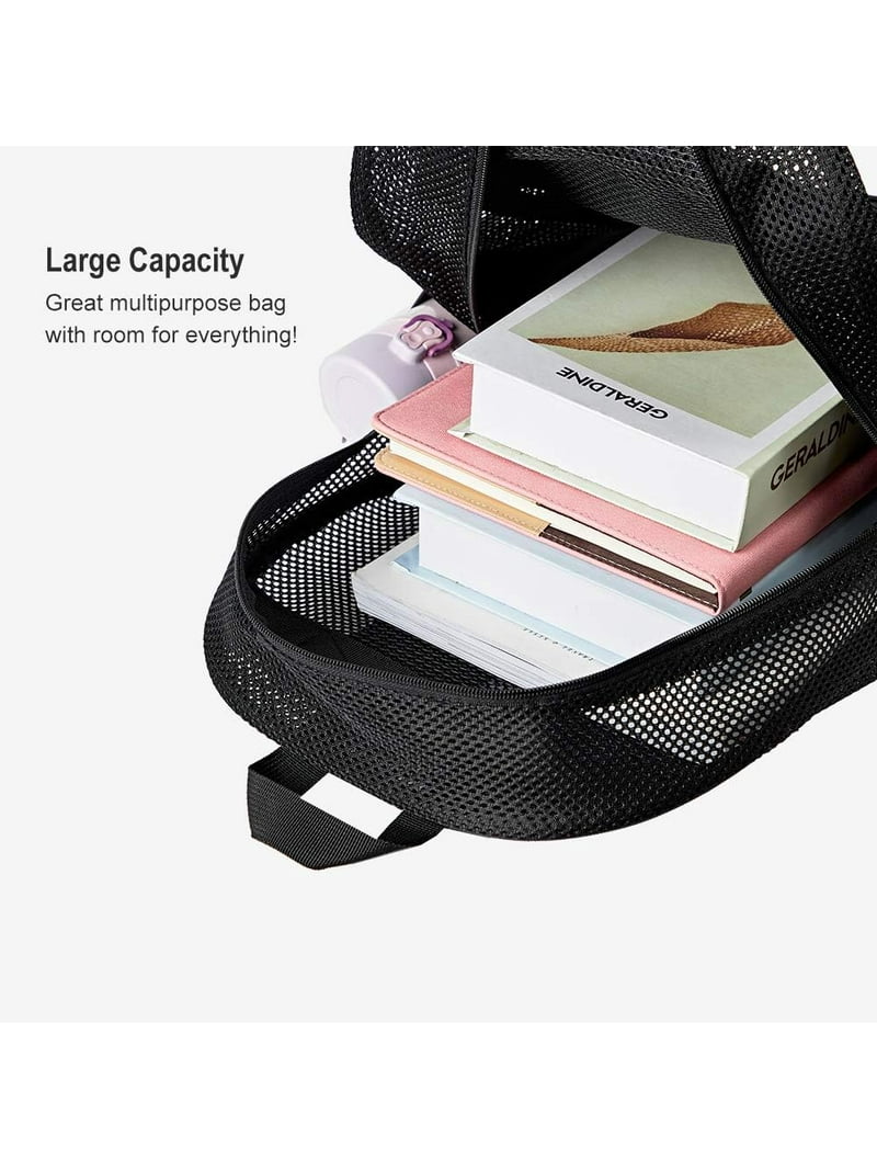 Heavy Duty Mesh Beach Backpack Lightweight Bungee See Through for Travel,College Amazon.com: Deluxe See Through Mesh Backpack with Bungee  main image 3