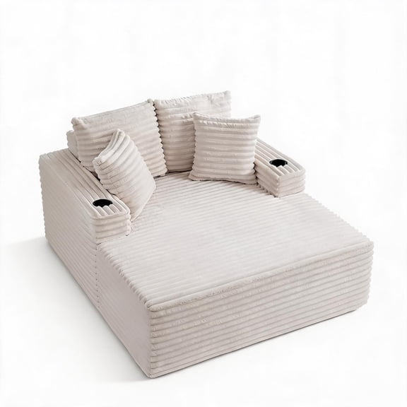 Oversized Chaise Lounge Chair Indoor, Sofa Bed with Charging Station, Cup Holders & Throw Pillows, Cozy Sleeper Couch Sleeper for Living Room or Bedroom