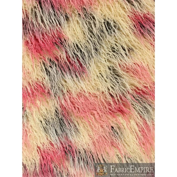 Faux Fur Fabric Long Pile Curly Llama Pastel cream pink grey/ 60" Wide / Sold by the yard