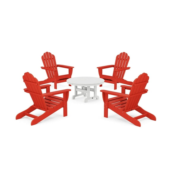 Trex Outdoors 5-Piece Monterey Bay Outdoor Adirondack Chair Conversation Group in Sunset Red