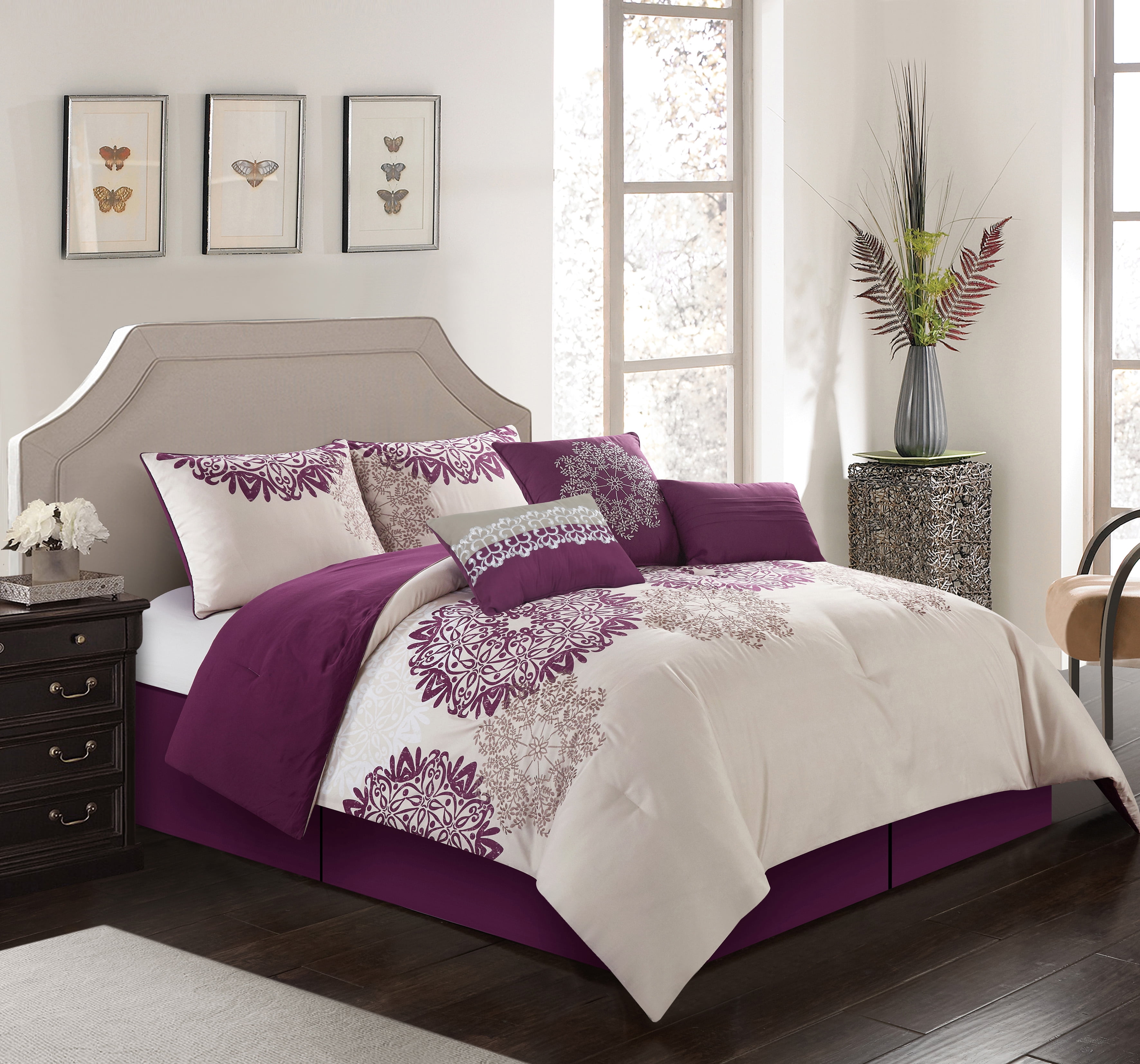 Grand Avenue Violet 7 Piece Comforter Set Purple King Walmart Com Walmart Com