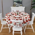 thumbnail image 2 of Red Strawberry Plants Fruit White Pattern Round Tablecloth 60"x60",Wrinkle Wipeable Table Cloth for Kitchen Dining Room Picnic Patio Party, 2 of 6