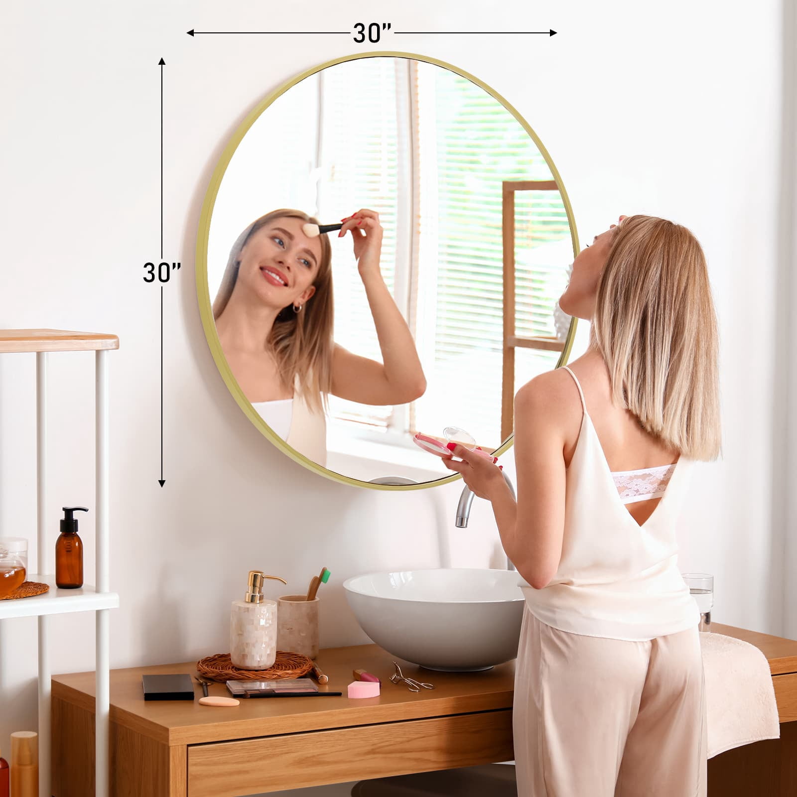 MAYEERTY 30in Gold Round Wall Mirror Bathroom Mirrors, Circle Vanity Mirror