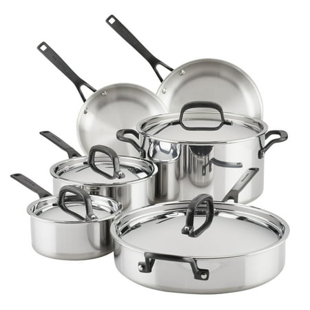 UPC 051153300011 product image for KitchenAid 5-Ply Clad Stainless Steel Cookware Induction Pots and Pans Set  10-P | upcitemdb.com