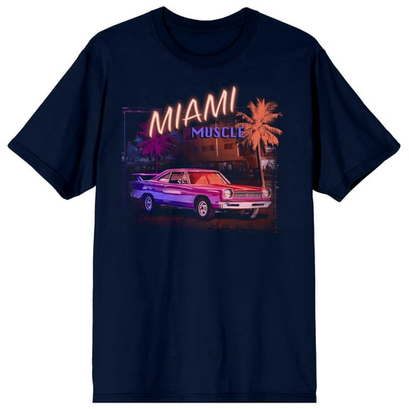 Car Fanatic Miami Muscle Crew Neck Short Sleeve Navy Men's T-shirt-Large