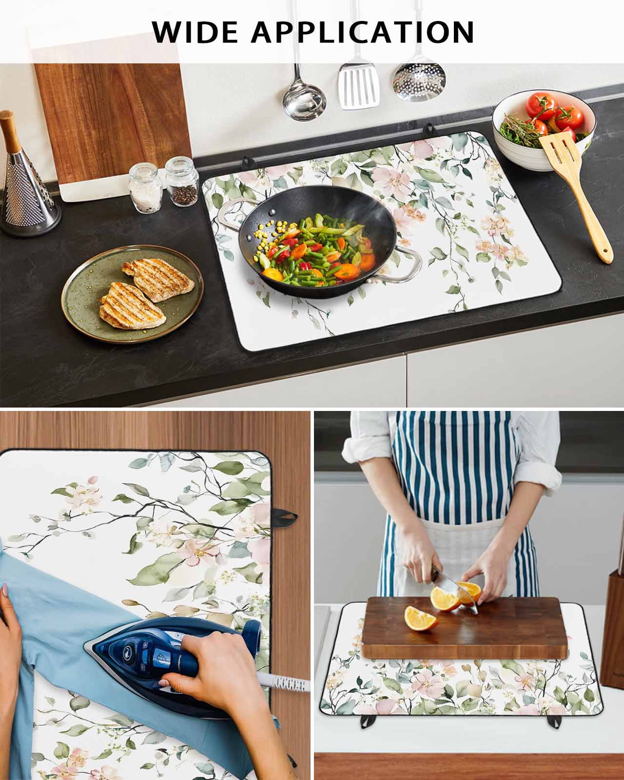 nqOlkjepod Large Induction Cooktop Protector Mat 24"x21", Green Eucalyptus Leaves Stove Top Covers for Electric Stove, Spring Floral Rustic Botanical Stove Burner Cover Mats, Glass Top Stove Cover