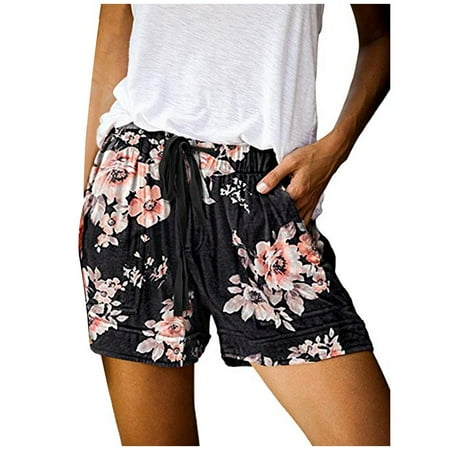 

Fashion Womens Comfy Drawstring Casual Print Elastic Waist Pockets Shorts(S-XXL) Women s Shorts Set Pajamas Stretchy Shorts for Women