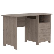 Bianco Writing Computer Desk, Three Drawers, One Shelf Light Gray