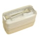 thumbnail image 2 of Caja De Almuerzo Fiambreras reutilizables de 3 capas con tenedor y cuchara de paja de trigo de 900 ml (Beige) Likrtyny  Libre de BPA, 2 of 7