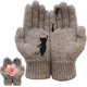 thumbnail image 4 of Guantes de invierno de color caqui para mujer, guantes de punto cálidos para mujer, manoplas con patrón de gato elásticos suaves y a la moda para calentadores de manos, 4 of 4
