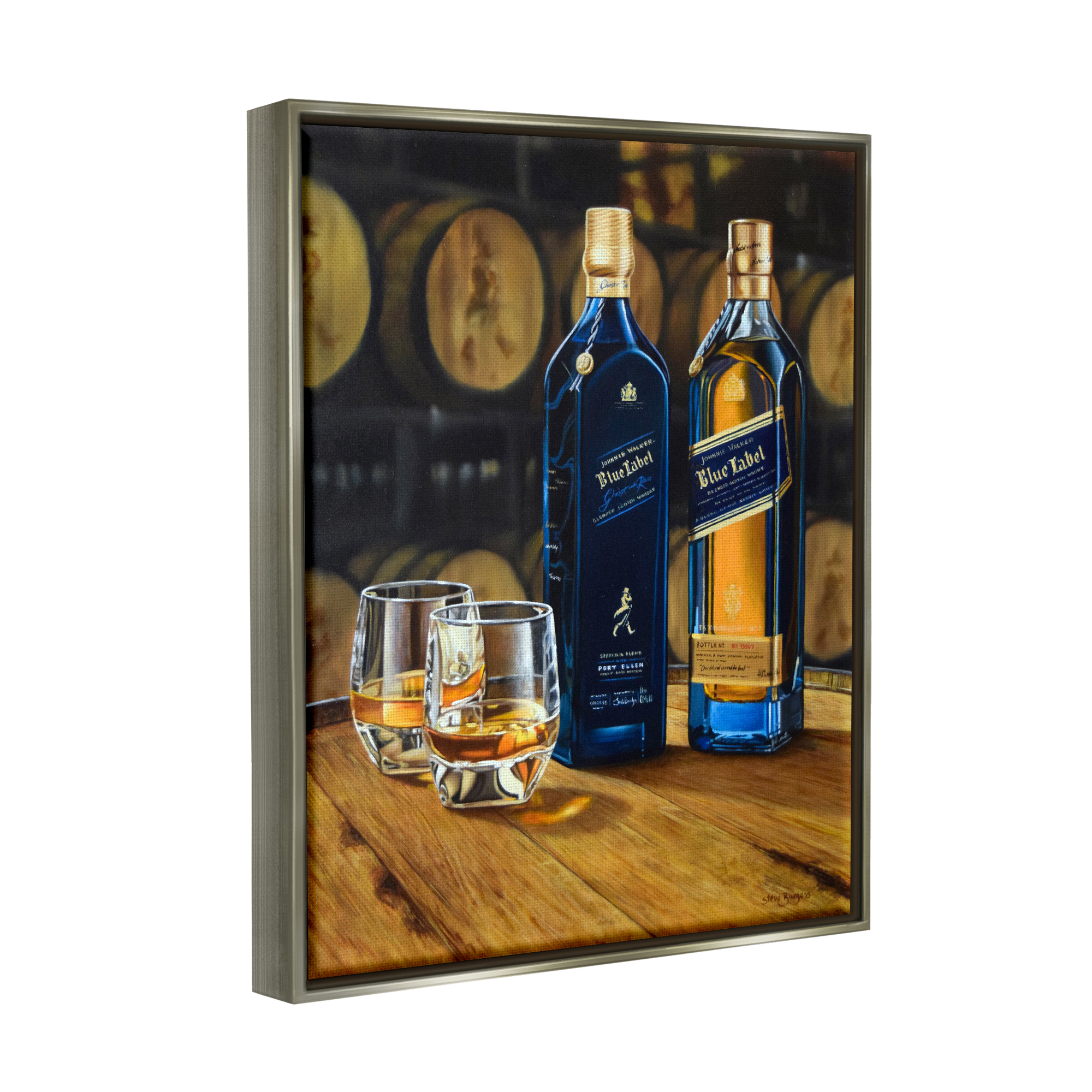 Stupell Industries Whiskey Glasses Still Life Food & Beverage Painting Gray Floater Framed Art Print Wall Art, 25 x 31