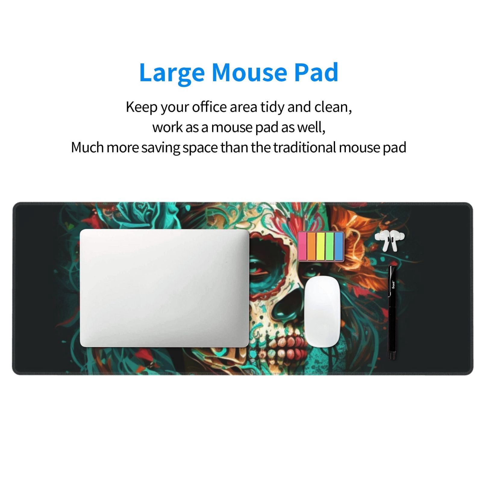 Sugar Skull Zombie Rose Mouse Pad Extended Large Gaming Mousepad Non-Slip Rubber Big Keyboard Desk Mat 31.5 X 11.8 Inch