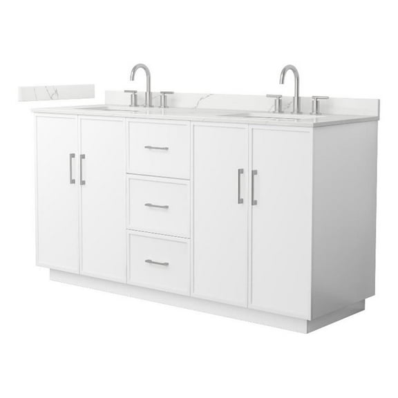 Elan TK 66" White Double Vanity & Giotto Quartz Top (3-Hole) & Nickel Trim